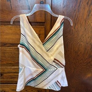 White House Black Market White and Multicolor Striped Blouse